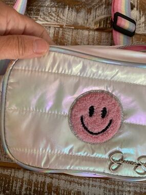 Jessica Simpson Iridescent Pearl Shoulder Bag with Pink Smiley Patch